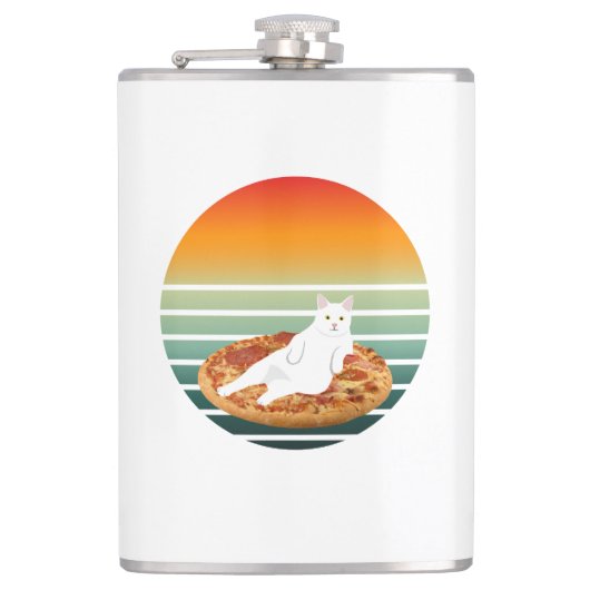 Flasques Équestre de chat pizza rétro (Devant)