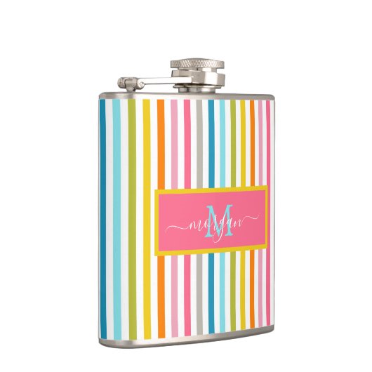 Flasques Été Arc en ciel rayures Monogramme Script (Droite)