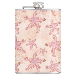 Flasques Étoiles de mer et motif pastel rose corail