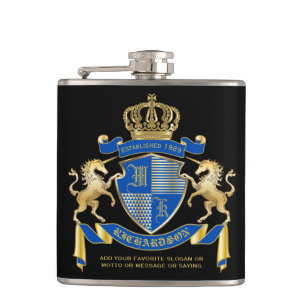 Flasques Faites votre propre blason Unicorn Emblem Bleu