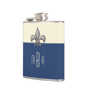 Flasques Faux bleu Metal Fleur de Lis de monogramme (Gauche)