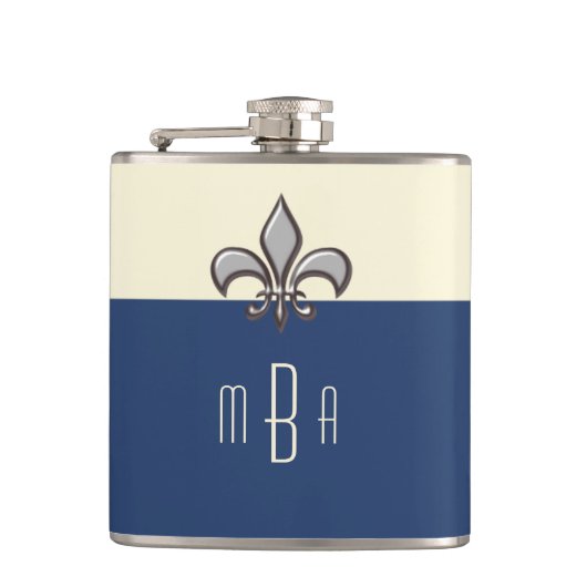 Flasques Faux bleu Metal Fleur de Lis de monogramme (Devant)