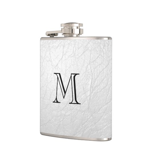 Flasques Faux Monogramme En Cuir Blanc Flexible En Acier In (Gauche)