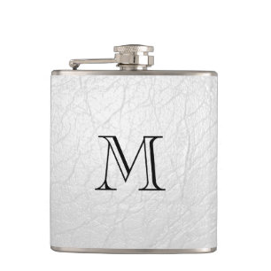 Flasques Faux Monogramme En Cuir Blanc Flexible En Acier In