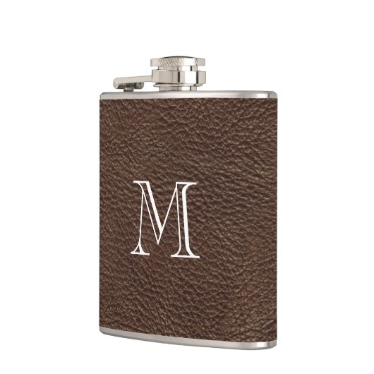 Flasques Faux Monogramme en cuir Brown Flèche en acier inox (Gauche)