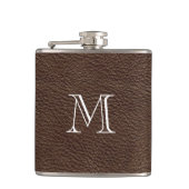 Flasques Faux Monogramme en cuir Brown Flèche en acier inox (Devant)