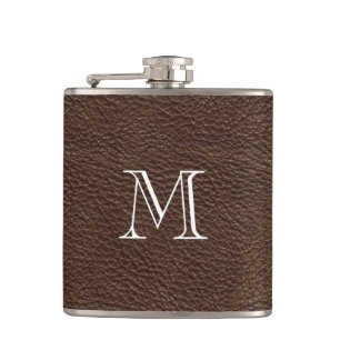 Flasques Faux Monogramme en cuir Brown Flèche en acier inox