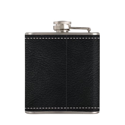 Flasques Faux Monogramme en cuir noir Initiale et Nom (Dos)