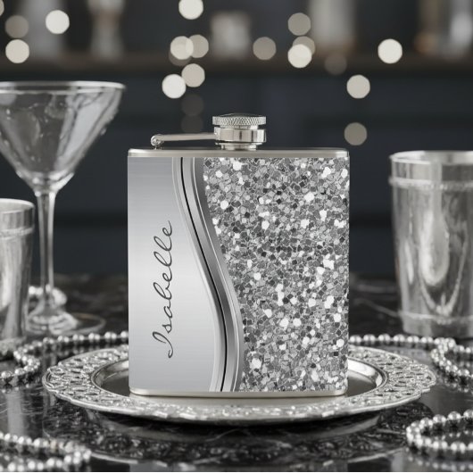 Flasques Faux Parties scintillant en argent Glam Bling Méta