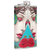 Flasques Feminine Red Lips et Rose Peacock Abstrait (Droite)