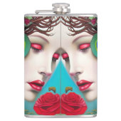 Flasques Feminine Red Lips et Rose Peacock Abstrait (Devant)