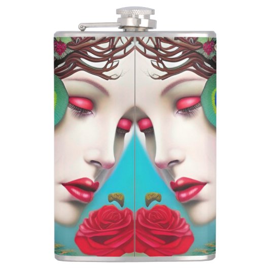 Flasques Feminine Red Lips et Rose Peacock Abstrait (Devant)