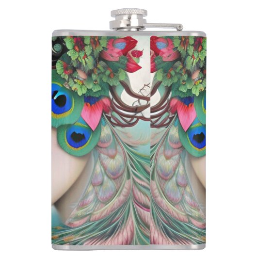 Flasques Feminine Red Lips et Rose Peacock Abstrait (Dos)