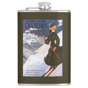 Flasques Femme en affiche verte de ski