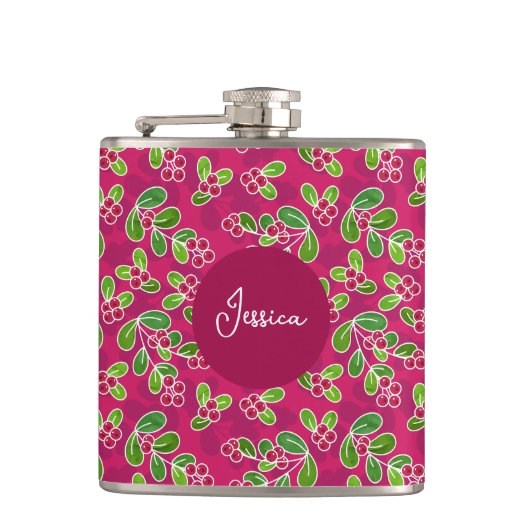 Flasques Festif Motif de fruits de canneberge, Fuchsia (Devant)