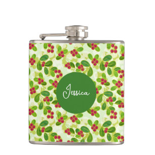 Flasques Festive Motif de fruits de canneberge, vert