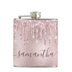 Flasques Fête de bachelorette rose gold rose monogramme