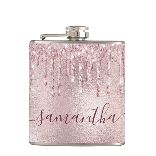 Flasques Fête de bachelorette rose gold rose monogramme (Devant)