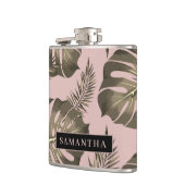 Flasques Feuille Tropical Pink & Gold Palm Motif et nom (Gauche)