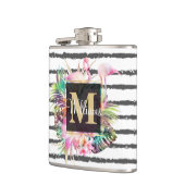 Flasques feuilles floraux tropicaux et rayures de flamants  (Gauche)