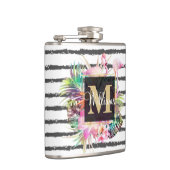 Flasques feuilles floraux tropicaux et rayures de flamants  (Droite)