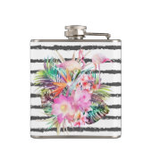 Flasques feuilles floraux tropicaux et rayures de flamants  (Dos)