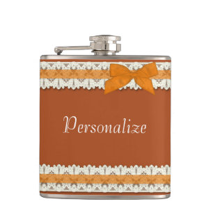 Flasques Fiole d'arc en ruban en dentelle orange personnali