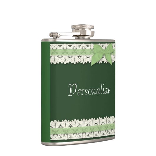 Flasques Fiole d'arc en ruban en dentelle verte personnalis (Droite)