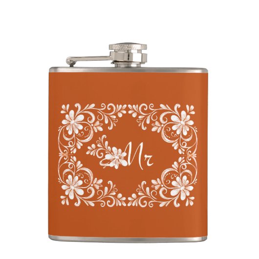 Flasques Fiole de mariage romantique orange shabby chic pou (Devant)