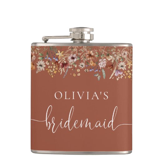 Flasques Fiole de mariage Terracotta Tiny Wildflower (Devant)