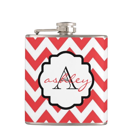 Flasques Fiole de monogramme rouge et blanc Chevron (Devant)
