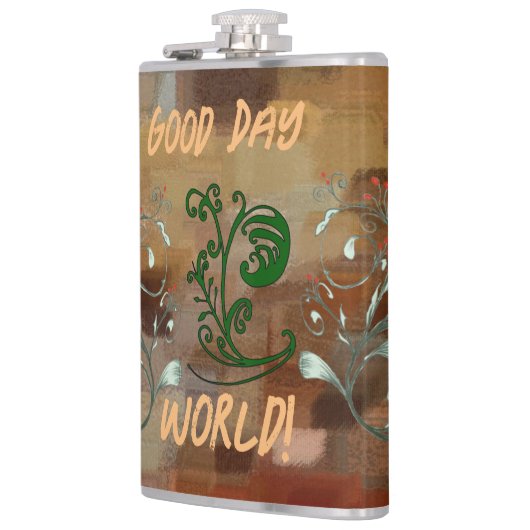 Flasques Fiole enveloppée de vinyle "Good Day World" (Gauche)