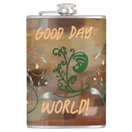 Flasques Fiole enveloppée de vinyle "Good Day World" (Devant)
