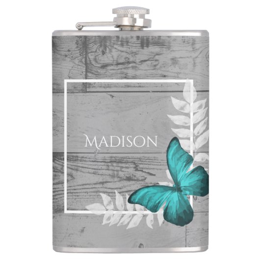 Flasques Fiole turquoise papillon rustique (Devant)