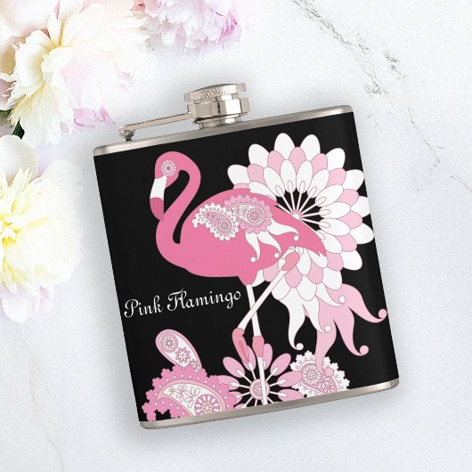 Flasques Flamant rose moderne personnalisé noir rose