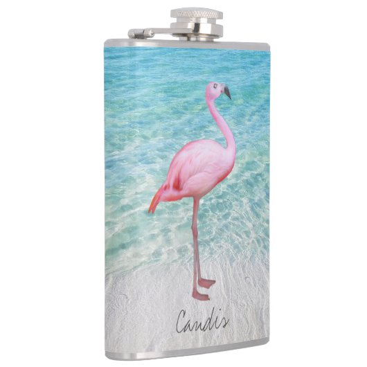 Flasques Flamant rose rose mignon Tropical Sandy Beach Nom (Droite)