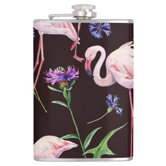 Flasques Flamants d'aquarelle et fleurs sauvages motif. (Devant)