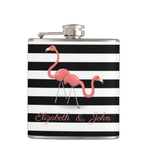 Flasques Flamants roses mignons ,Rayures noires et blanches