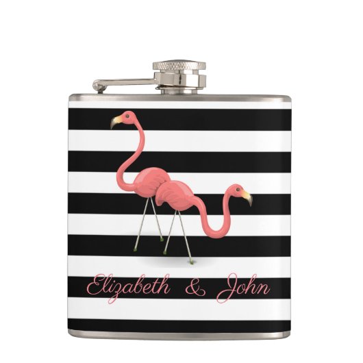 Flasques Flamants roses mignons ,Rayures noires et blanches (Devant)