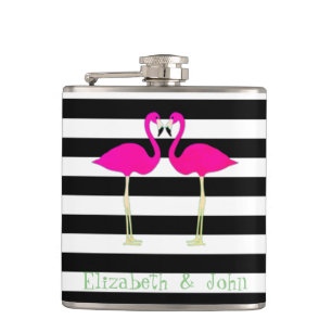 Flasques Flamants roses, rayures noires et blanches, person