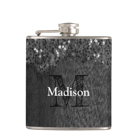 Flasques Flamme blanc noir scintille bois rustique Monogram (Devant)
