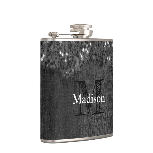 Flasques Flamme blanc noir scintille bois rustique Monogram (Droite)