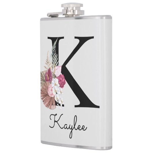 Flasques Fleur de Boho rose avec initiale K monogrammée (Gauche)