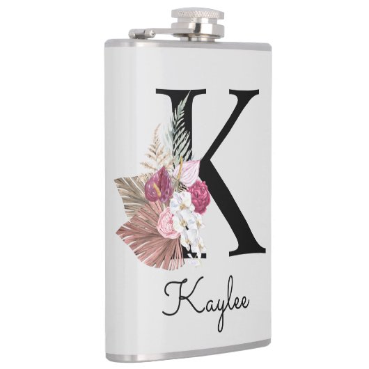 Flasques Fleur de Boho rose avec initiale K monogrammée (Droite)