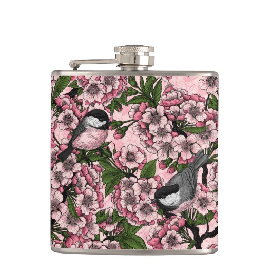 Flasques Fleur de cerisiers et poulets roses (Devant)