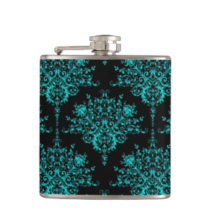 Flasques Fleur de Damas Féminin Élégant Noir et Sarcelle de