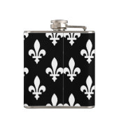 Flasques Fleur de Lis, Blanc sur Noir, Blanc, Votre Nom (Dos)
