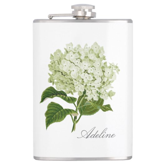 Flasques Fleur d'hortensia verte et blanche avec nom (Devant)