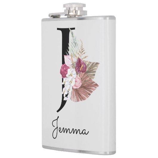 Flasques Fleur initiale rose boho avec monogramme J (Gauche)