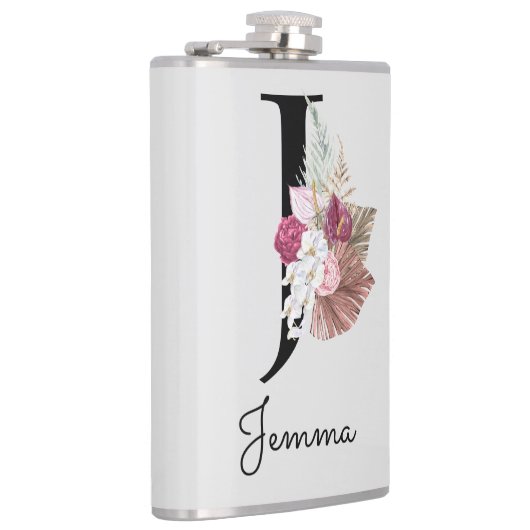 Flasques Fleur initiale rose boho avec monogramme J (Droite)